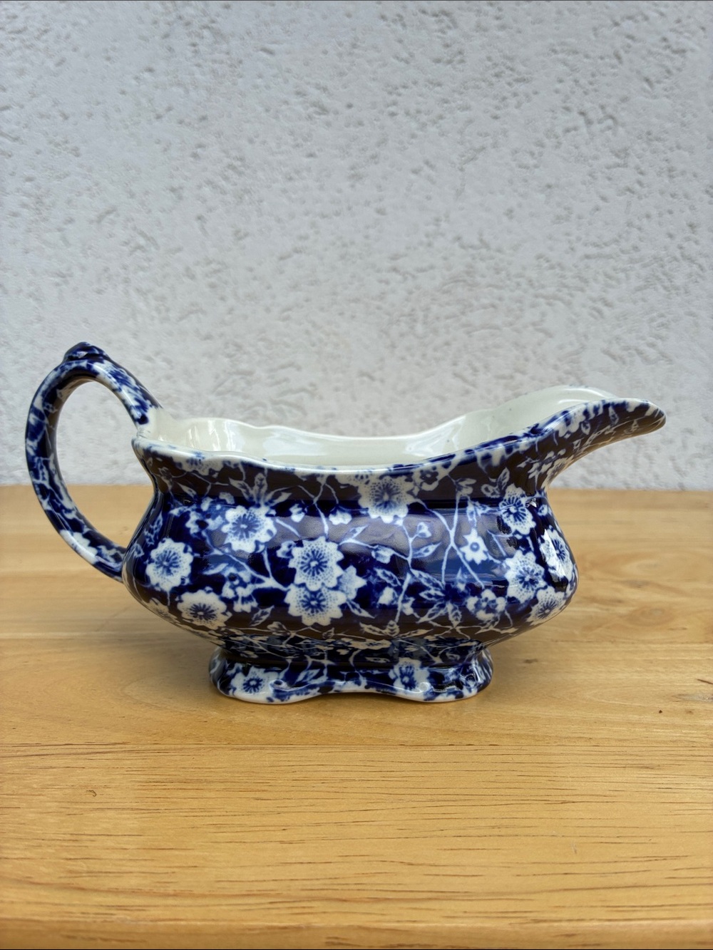 Royal Crownford Staffordshire Calico  cobalt blue floral gravy boat